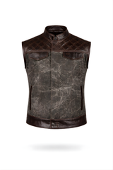 Men's Motorbike Vest Dark Brown Marble-Textured - OZ MOTOGEAR