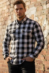 Black and White Flannel- CE AA Rated Fully Kevlar Lined