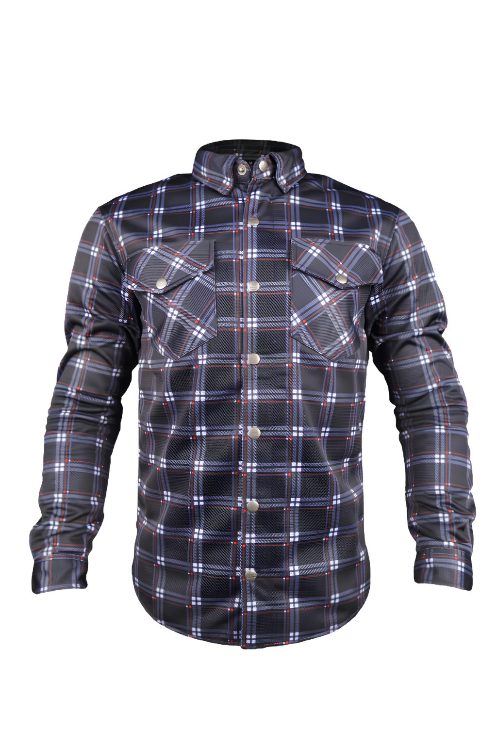 Dark Blue Check with Red Boxes Armored Men`s Mesh Shirt – Summer Motorcycle Mesh Shirt with Level 2 Protection