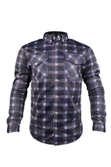 Dark Blue Check with Red Boxes Armored Men`s Mesh Shirt – Summer Motorcycle Mesh Shirt with Level 2 Protection