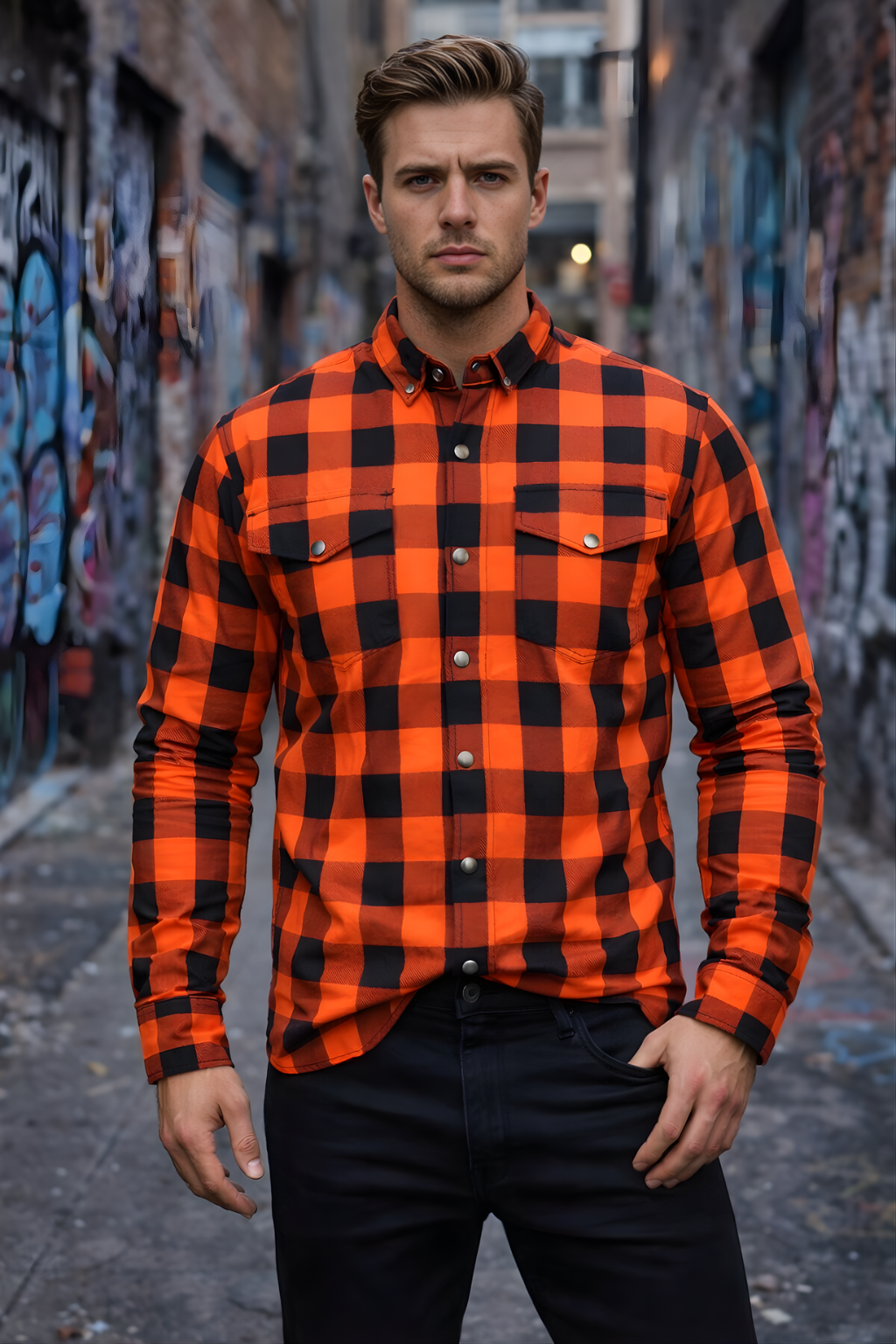 Orange and Black Flannel (Kevlar Lined) - CE AA Rated