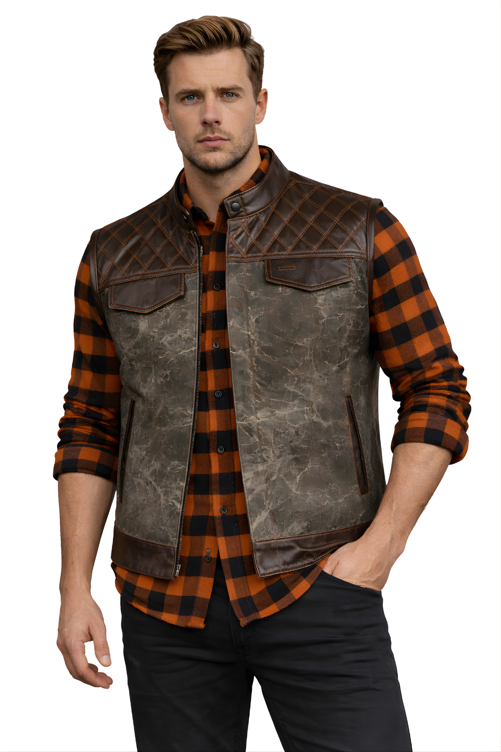 Men's Motorbike Vest Dark Brown Marble-Textured - OZ MOTOGEAR