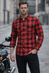 Red and Black Flannel Shirt- CE AA Rated Fully Kevlar Lined