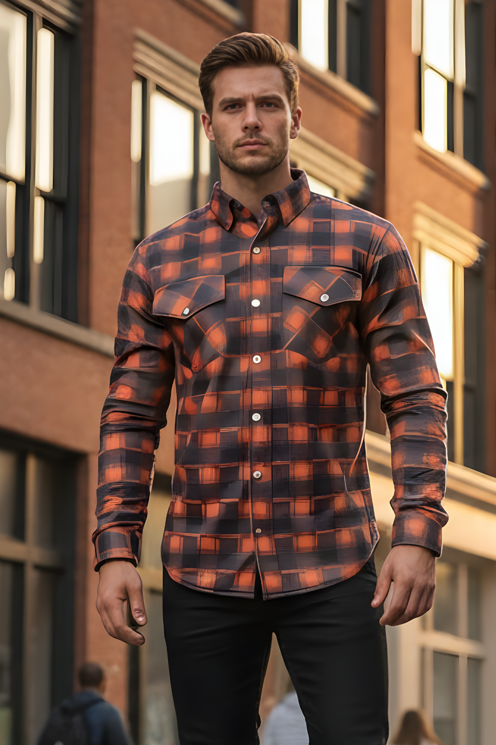 Orange Check Armored Men`s Mesh Shirt – Summer Motorcycle Mesh Shirt with Level 2 Protection