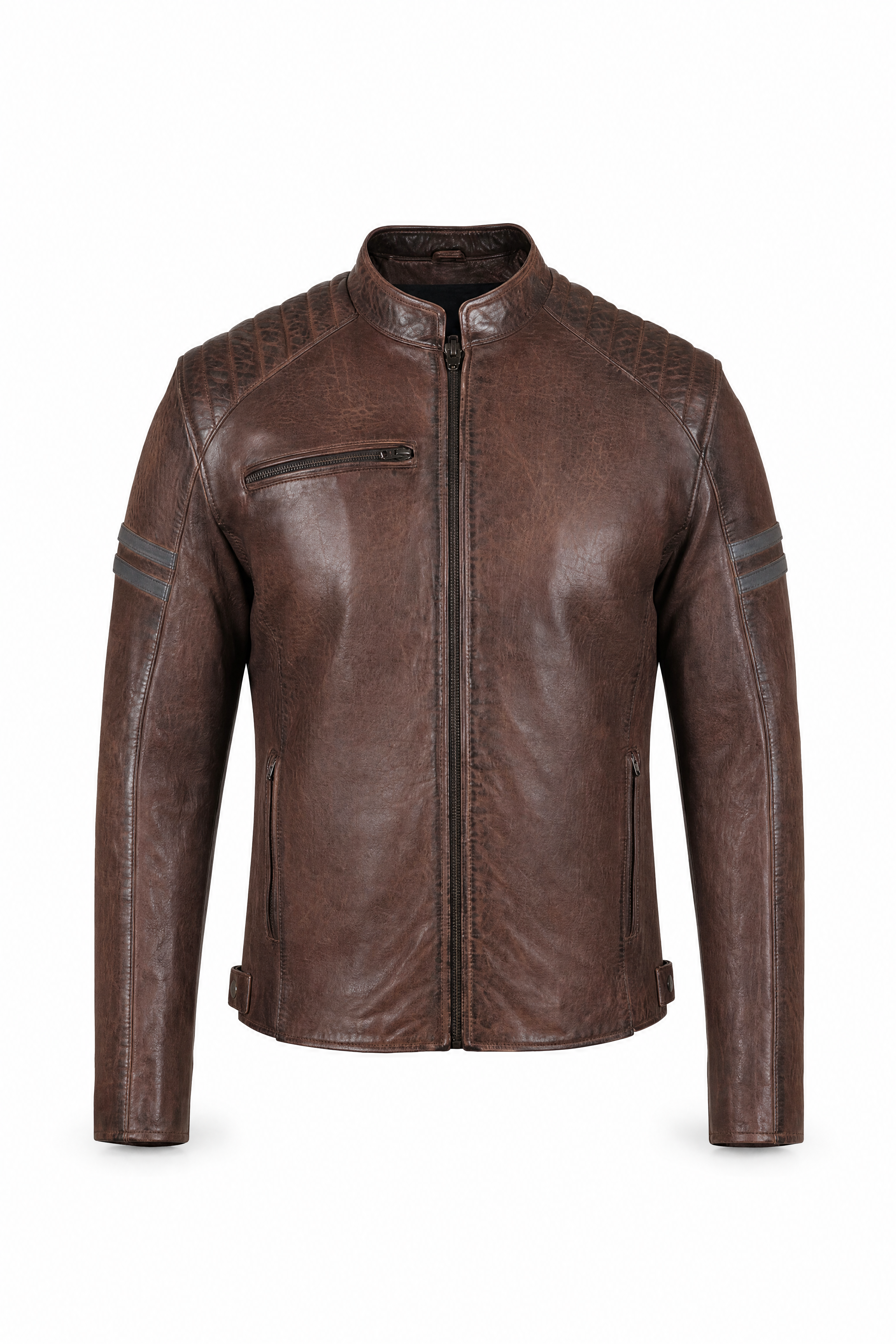 Men’s Leather Motorcycle Jacket Vintage Brown - OZ MOTOGEAR