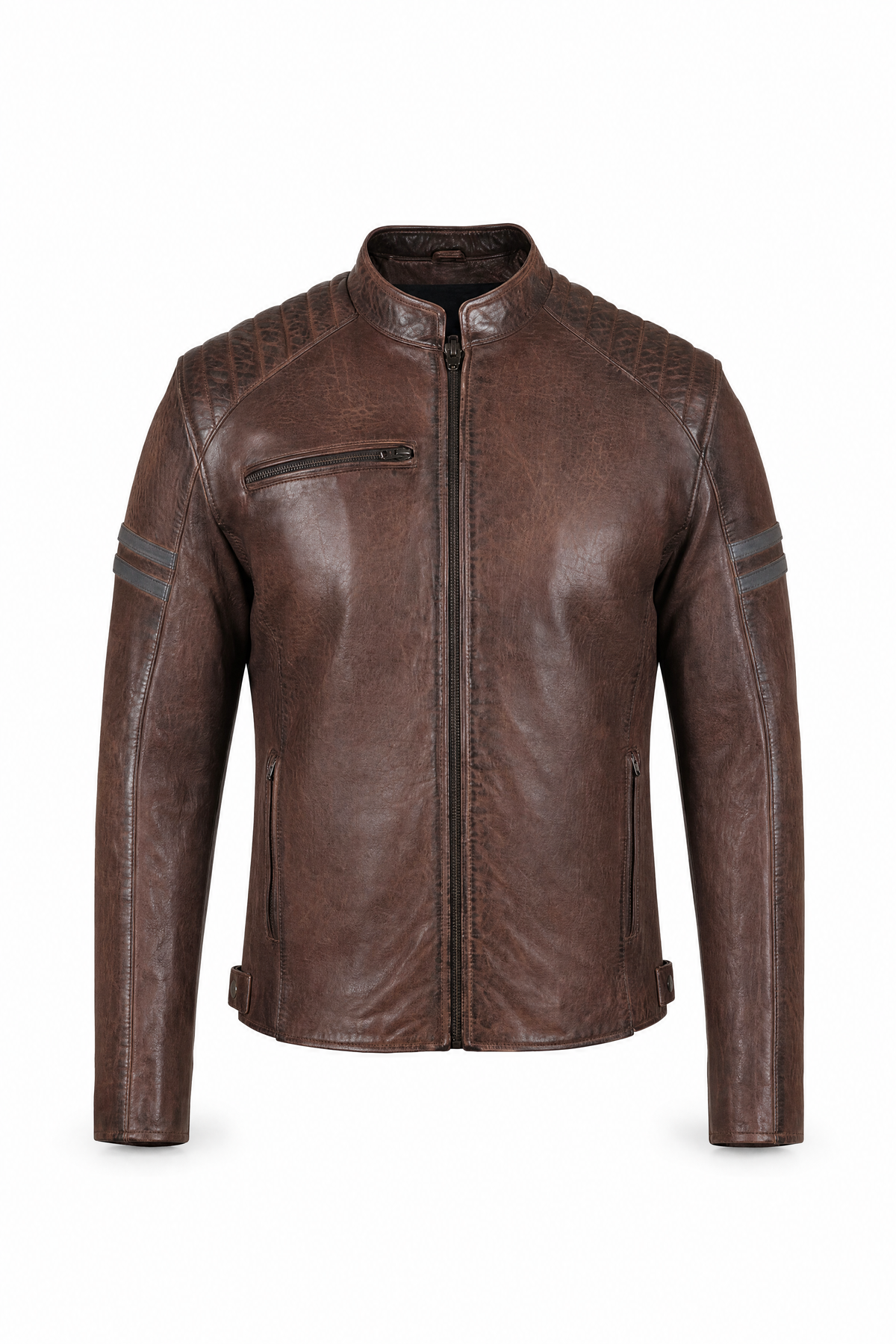 Men’s Leather Motorcycle Jacket Vintage Brown - OZ MOTOGEAR