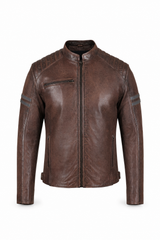 Men’s Leather Motorcycle Jacket Vintage Brown - OZ MOTOGEAR