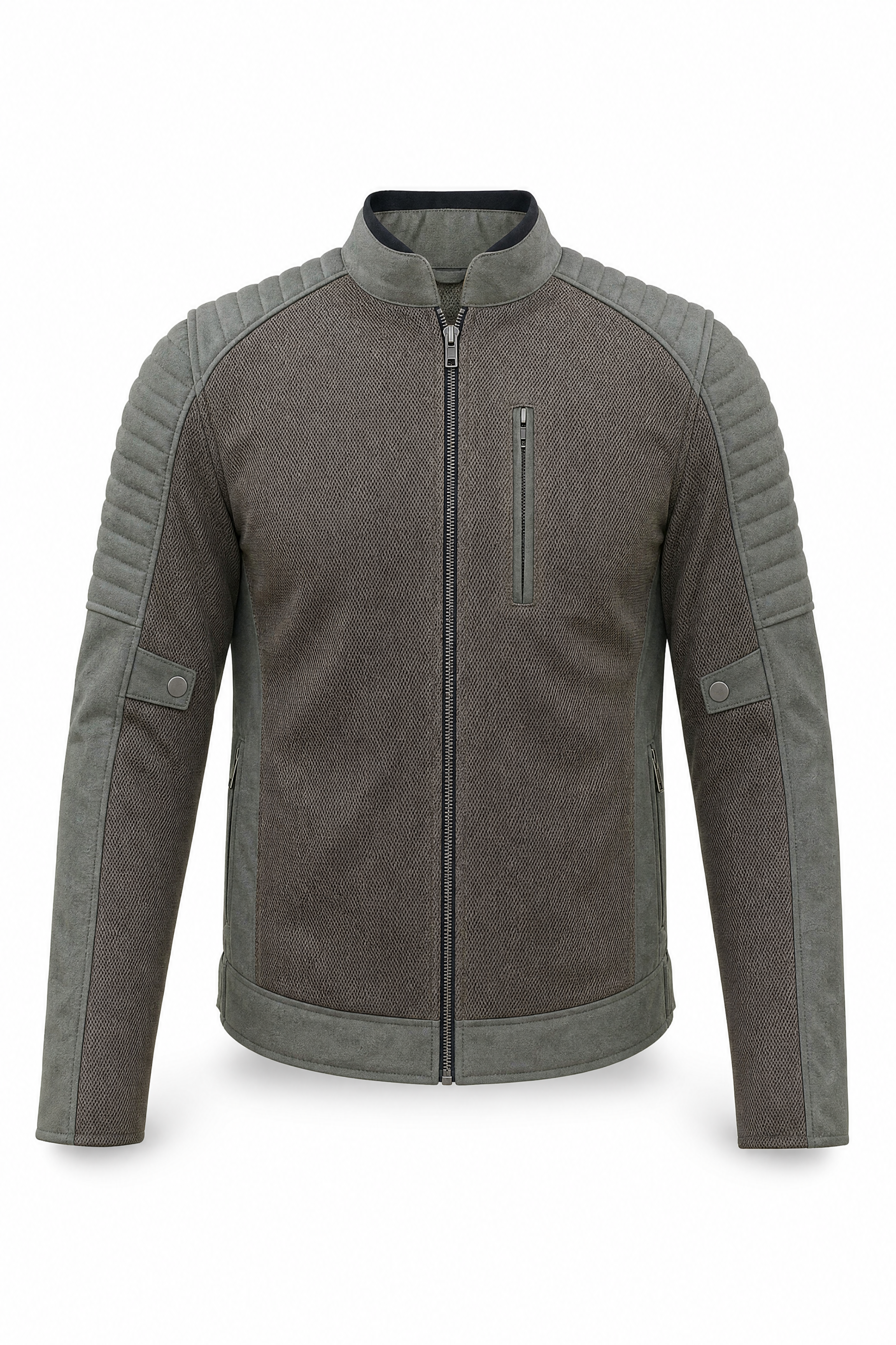 Men's Mesh Canvas Biker Jacket Dark Brown with Grey Accents - Level 2 Protection - OZ MOTOGEAR