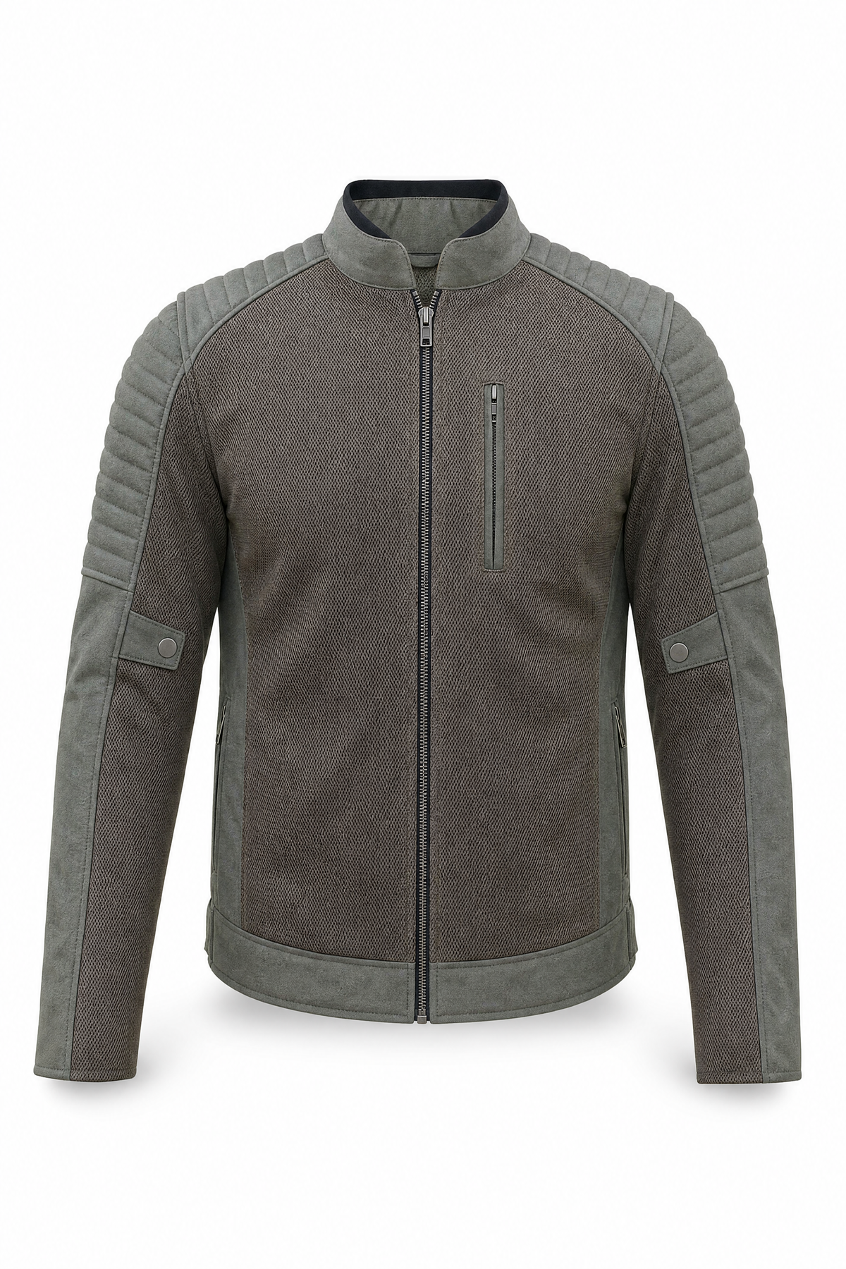 Men's Mesh Canvas Biker Jacket Dark Brown with Grey Accents - Level 2 Protection - OZ MOTOGEAR