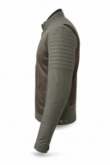 Men's Mesh Canvas Biker Jacket Dark Brown with Grey Accents - Level 2 Protection - OZ MOTOGEAR