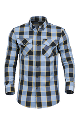 Men's Motorcycle Flannel Shirt Light Blue & Black - Level 2 Protection - OZ MOTOGEAR