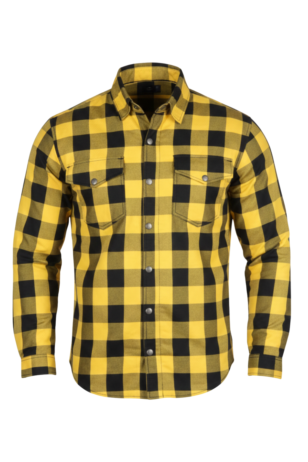 Yellow and Black CE AA Armored Motorcycle Flannel Shirt – Kevlar Reinforced Motorcycle Riding Shirt with Armor