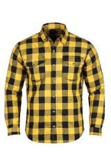 Yellow and Black CE AA Armored Motorcycle Flannel Shirt – Kevlar Reinforced Motorcycle Riding Shirt with Armor