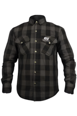 Men's Motorcycle Flannel Shirt CE AA Certified Black & Grey - Kevlar Reinforced - OZ MOTOGEAR