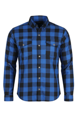 Blue and Black CE AA Armored Motorcycle Flannel Shirt – Kevlar Reinforced Motorcycle Riding Shirt with Armor